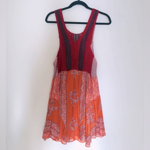 Free People Womens Katies Crochet A-line Mini Dress Orange Red Pink Medium - Picture 4 of 6